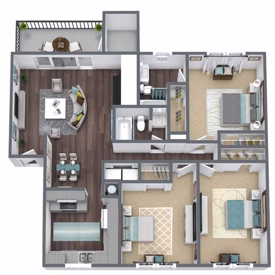 3 Bed - 2 Bath U102 floor plan